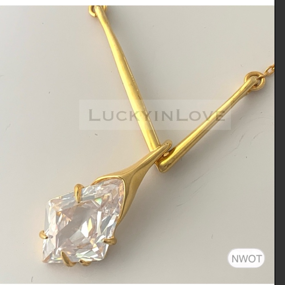 ALEXIS BITTAR New Miss Havisham Gold Modern Asymmetrical Shield Crystal Necklace
